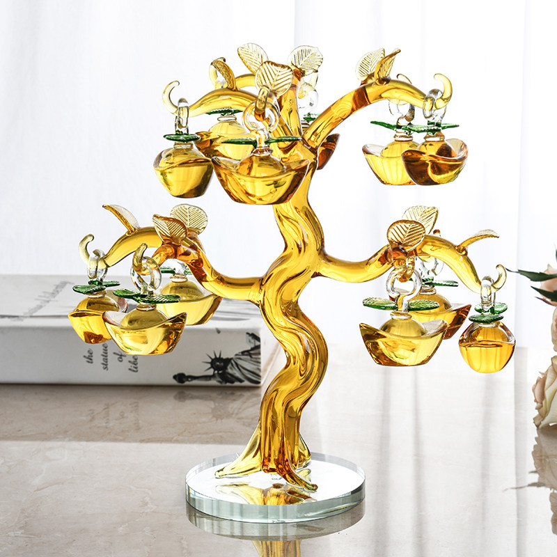 极速特价黄水晶元宝摇钱树摆件 招财发J财树酒柜客厅乔迁礼品家居