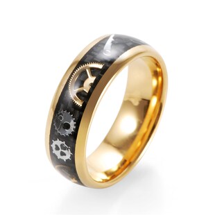 极速Mens Gold Tungsten Carbide Ring Inlay Black CarWbon Fibe