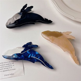 极速Muweordy Blue Whale Hair Claw Acetate HNair Clips For Wo