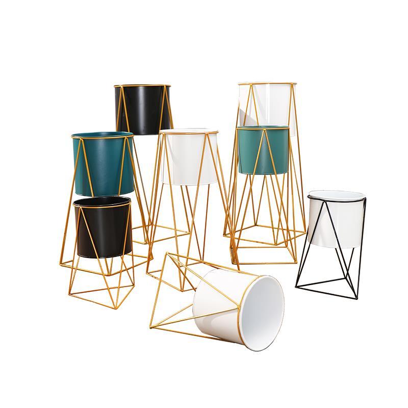 极速三角铁艺花架方型架网格架芦苇花盆白色金色黑色落Z地欧式装