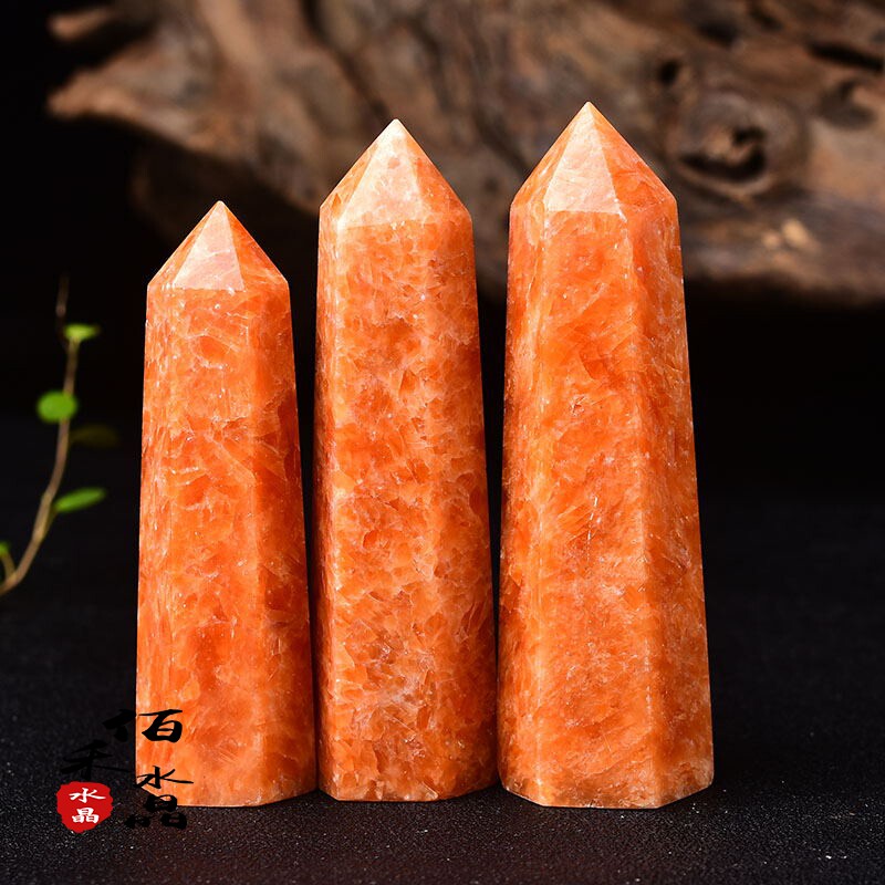 极速天然太阳石原石水o晶六棱柱风水摆件橙色月光石单尖能量水晶