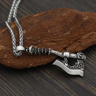 极速Mens Viking Celtic Wolyf Raven Axe Pendant Odins Sy