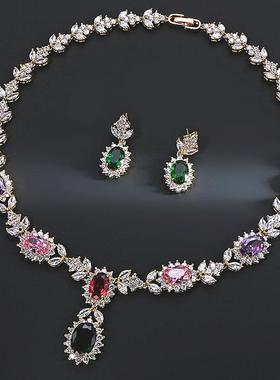 极速锆石a项链新娘耳环套装礼服饰品晚宴结婚链婚纱配饰时尚女欧