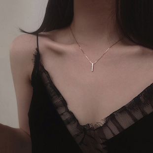 极速ANENJERY Simple Sptrip Geometric Cubic Zircon Necklace S