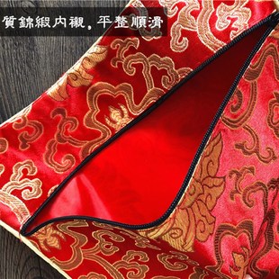 极速双层加厚流苏拉链复古加大号包经袋绸缎刺绣S经书袋包经布红