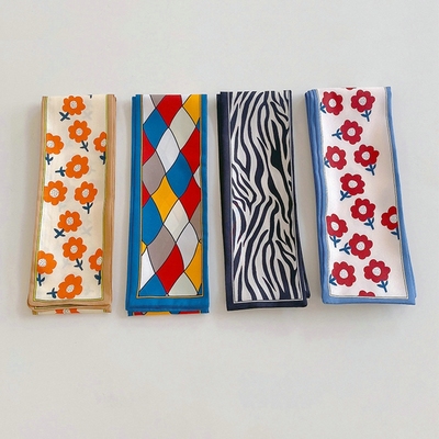 极速Fashion Printing Chiffon Check GraceK Long Ribbon Bow La