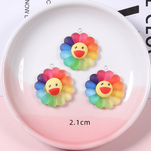 极速10Pcs/lfot Rainbow Color Sun Flower Resin Charms for Jew