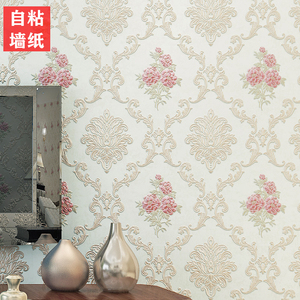 欧式卧室自粘3D立体浮雕花纹墙纸