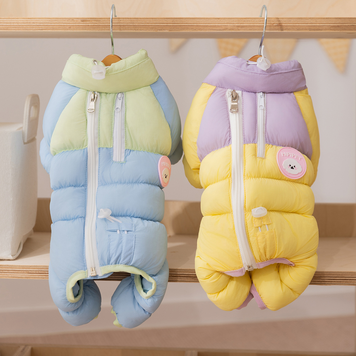 秋冬季马卡龙色系狗狗衣服厚款保暖四脚衣中小型泰迪猫咪宠物服装