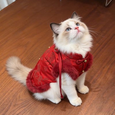 新年马年喜庆秋冬新中式加绒宠物狗狗猫咪衣服饰用品马甲比熊泰迪