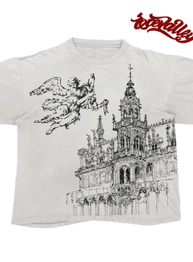 MELANIN 原创黑色素刺青 美式复古天使线稿手绘高级感重磅短袖T恤