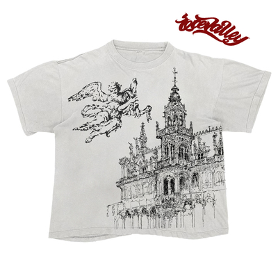 MELANIN 原创黑色素刺青 美式复古天使线稿手绘高级感重磅短袖T恤