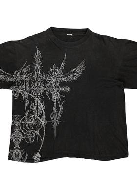 MELANIN 黑色素刺青  重磅水洗做旧复古哥特纹身师短袖T恤小领口