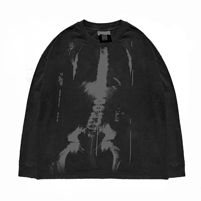 330G！ 重工！水洗做旧破洞 手绘线稿涂鸦潮流宽松高街长袖T恤