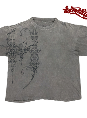 MELANIN 原创刺青纹身师 摇滚重金属美式复古重磅线稿T恤男女短袖