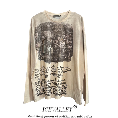 MELANIN 黑色素刺青 设计感插画重磅小众复古水洗松弛感长袖T恤