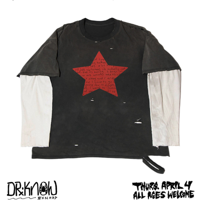 MELANIN 黑色素刺青 亚文化做旧破洞五星涂鸦国潮假两件长袖上衣