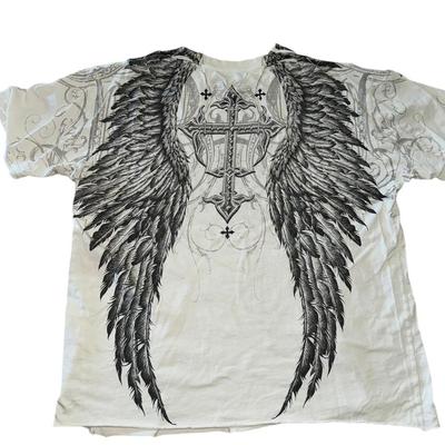 正肩修身！亚文化朋克！ 小众街头百搭翅膀十字架暗黑风短袖T恤