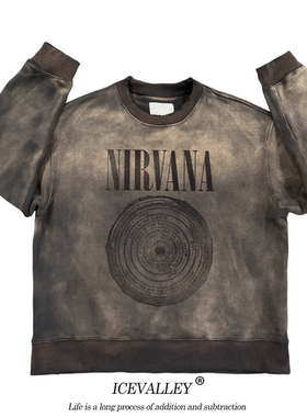 MELANIN 黑色素刺青  Nirvana摇滚重工中性泥染古着圆领卫衣
