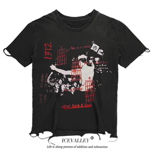 MELANIN 黑色素刺青 鬼马暗黑红黑-黑红穿搭印花潮流破洞短袖T恤