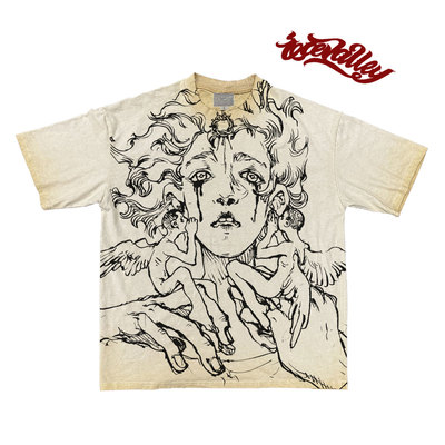 MELANIN 重磅水洗做旧手绘ins风破洞百搭T恤喷绘印花圆领潮流短袖