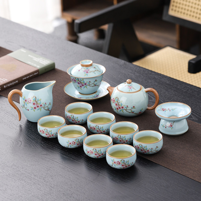 汝窑天青功夫茶具大套装家用会客高档泡茶壶整套开 片可养2025新