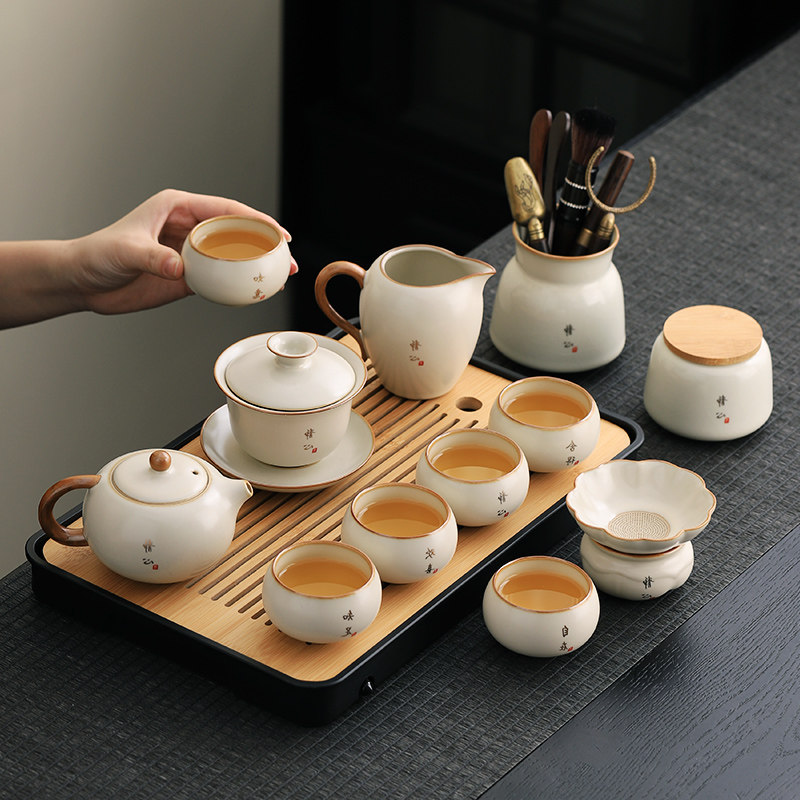 米黄汝窑功夫茶具套组西施壶三才盖碗家用高档喝茶杯整套2025新款,餐饮具,整套茶具,淘宝优惠券,粉丝福利购,淘宝优惠卷