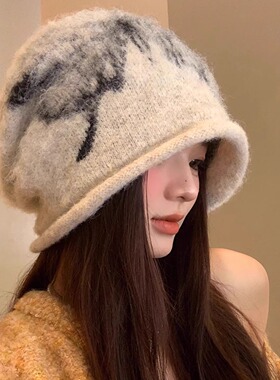 帽子女款冬季保暖防寒护耳毛线帽2025新款时尚针织帽显脸小堆堆帽