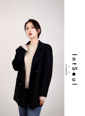 译澍IntSoul M家10801双面羊绒西服女小个子经典短款双排扣外套
