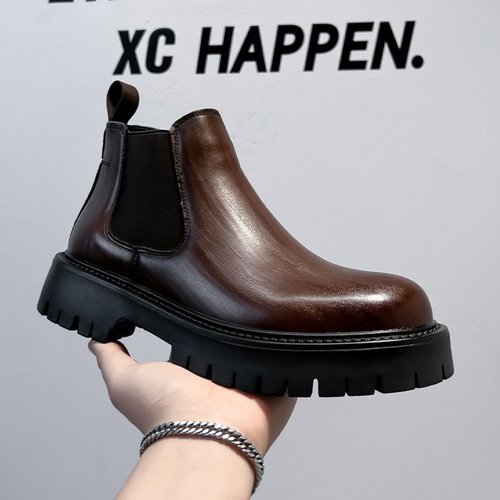 马丁靴男冬季加绒2025新款工装短靴英伦风高帮男士切尔西靴子真皮