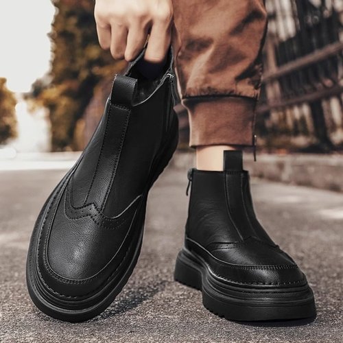 马丁靴男中帮冬季加绒2025新款皮靴软皮英伦风高帮男士切尔西靴子