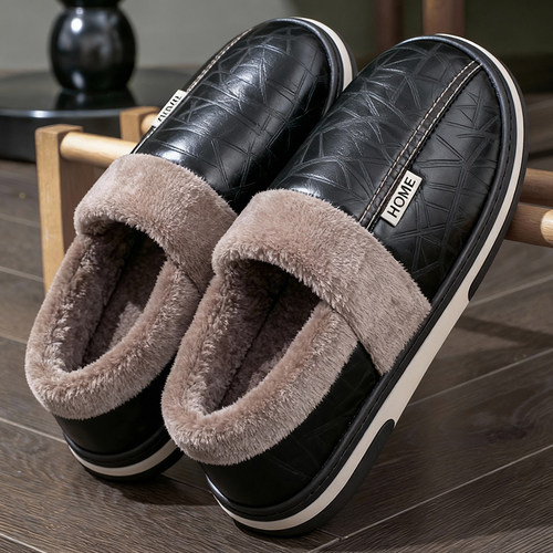 冬季包跟加绒保暖防滑大码棉拖鞋