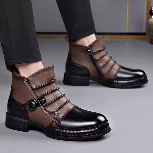 马丁靴男中帮冬季加绒2025新款短靴增高英伦高帮男士切尔西靴真皮