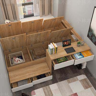 小户型单人床榻榻米床可定制带书桌高箱组合收纳储物床现代简约床