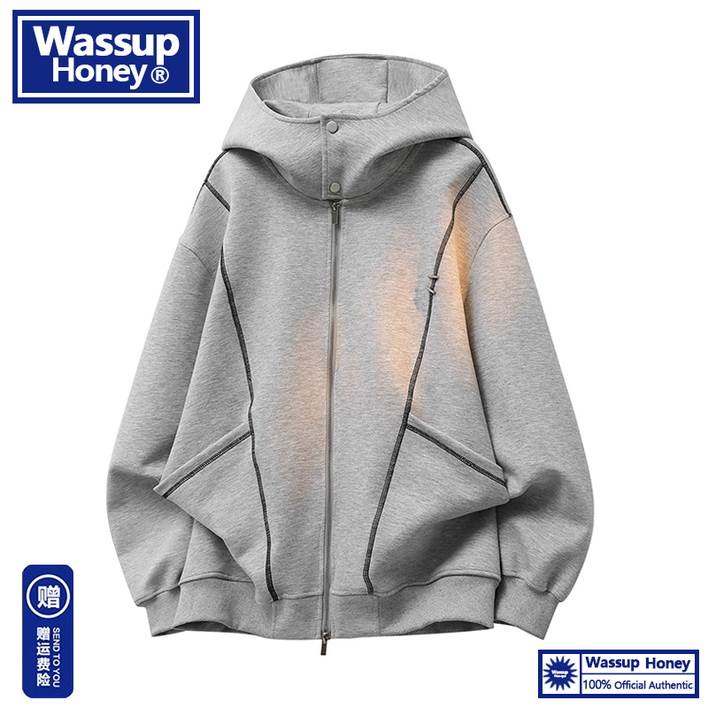 WASSUP Honey重磅卫衣男款春秋季美式开衫潮流外套男女款宽松上衣