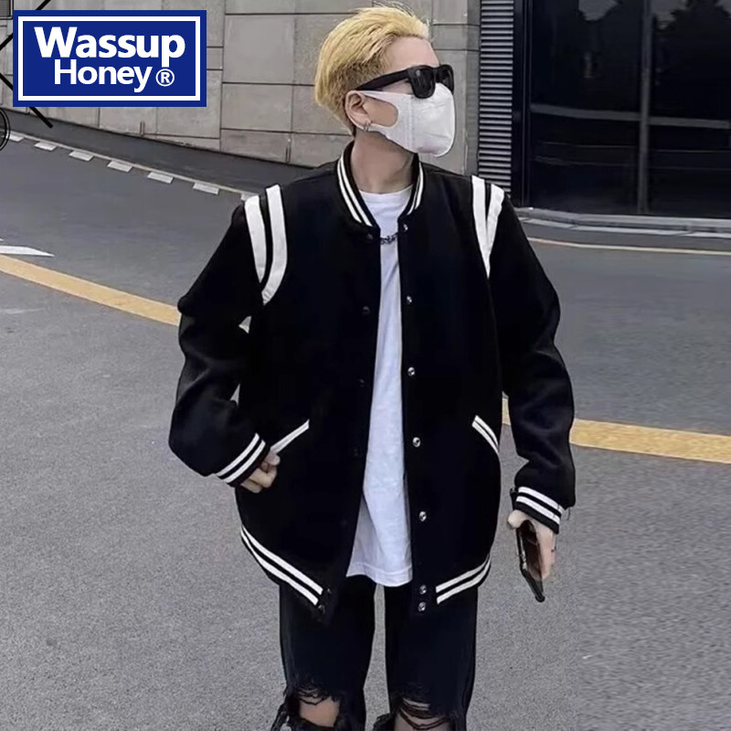 WASSUP Honey美式棒球服男款青年春秋季潮流宽松飞行夹克外套男士