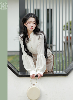 知则原创汉元素衬衫立领通勤上衣白色内搭国风女鸟鸣涧【春衫薄】