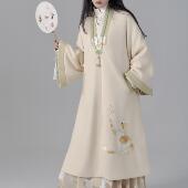 知则原创汉元 闲情 素立领对襟长衫 可爱毛呢大衣冬汉服外套香君