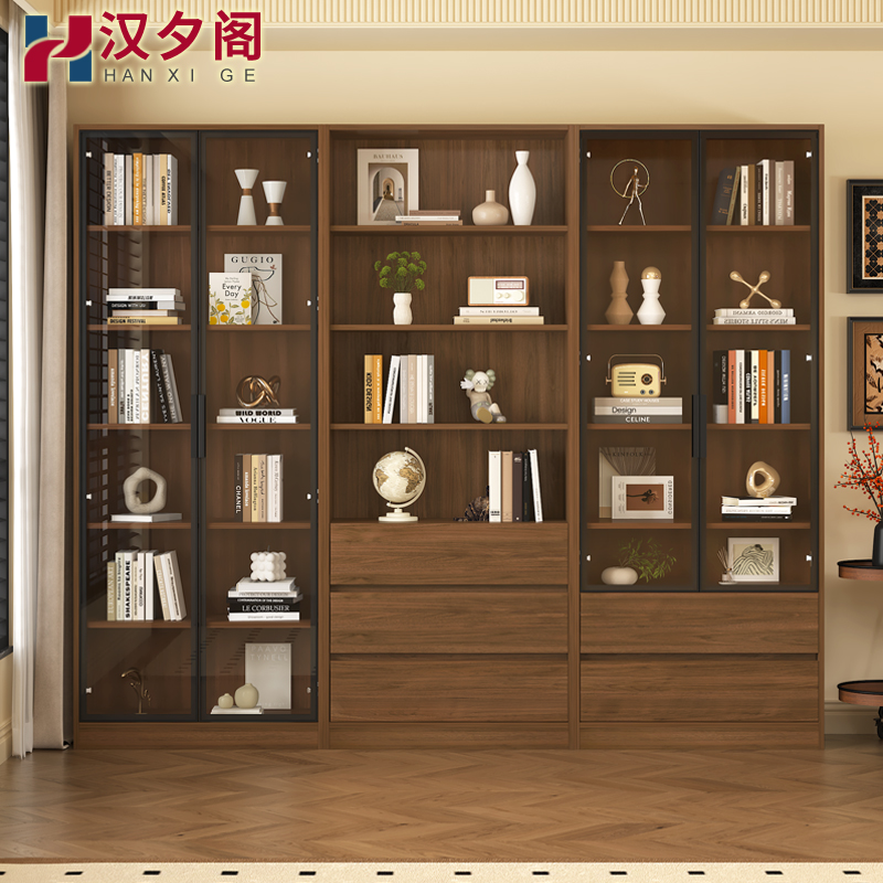 2025新款书柜落地带柜门自由组合