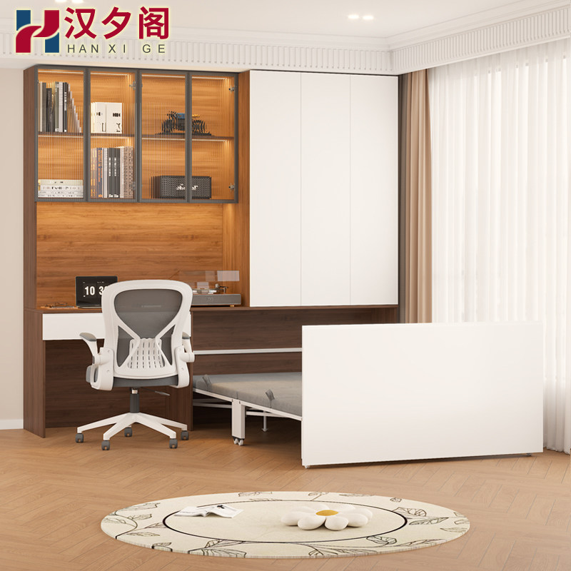 中古风折叠隐形床书桌衣柜一体小户型阳台入柜式隐藏储物柜1CH36