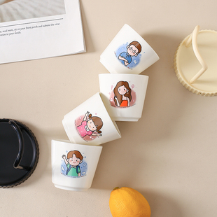 家用一家三四口喝水杯茶杯套装牛奶杯卡通亲子儿童陶瓷水杯小号