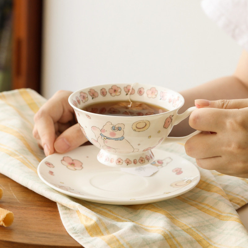 ins风轻奢英式下午茶具碟子套装高颜值陶瓷杯女生伴手礼生日礼物
