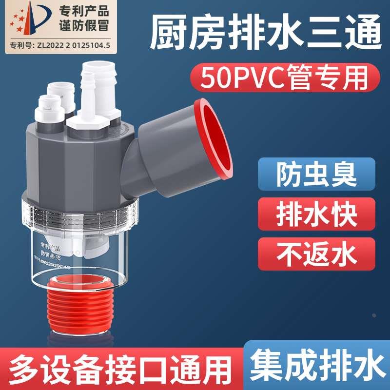 厨房下水管三通洗碗机净水器排水管道接头水槽二合一防臭下水神器