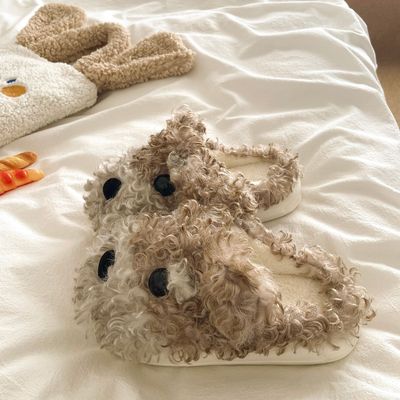 可爱EVA棉拖鞋卡通ins卷毛小狗秋冬季2025新款室内居家毛毛拖鞋女