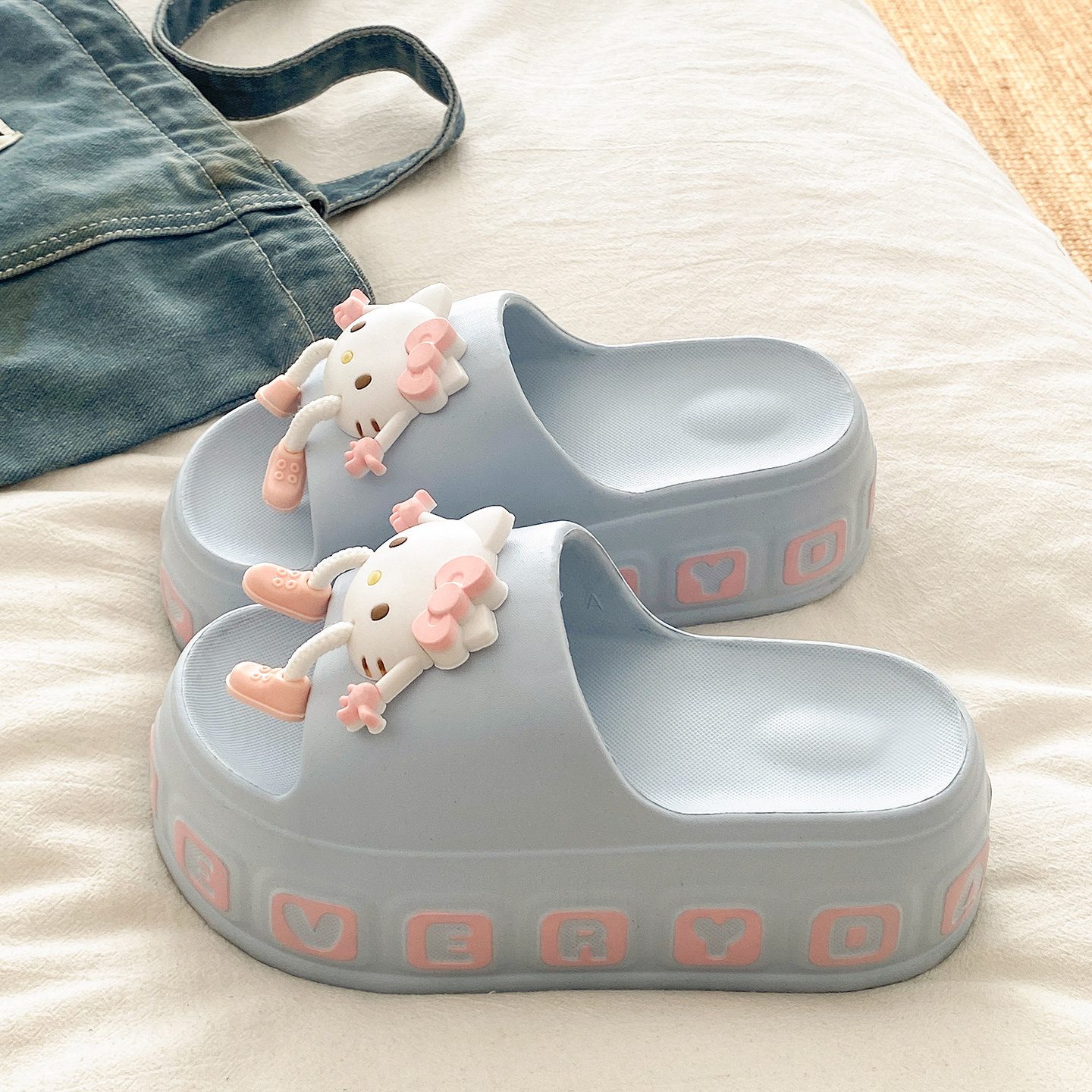 2026夏季EVA防滑防臭凉拖鞋女室内家居用厚底kt猫卡通增高一字拖,居家布艺,居家凉拖/凉鞋,淘宝优惠券,粉丝福利购,淘宝优惠卷