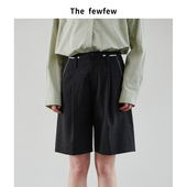 The fewfew「Clea」进口精纺羊毛炭黑条纹高腰A字型垂坠抗皱短裤