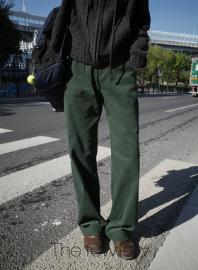 The fewfew 纯棉灯芯绒复古哑光感柔软亲肤中高腰百搭直筒休闲裤