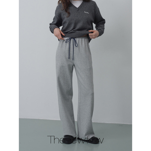 棉质中高腰撞色抽绳松紧腰舒适百搭宽松弯刀休闲卫裤 The fewfew