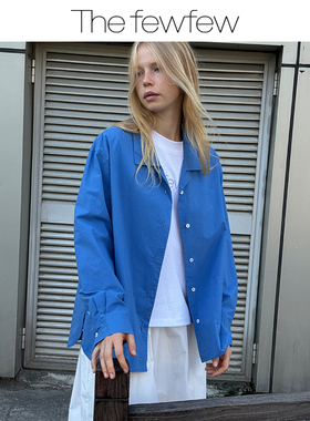 The fewfew纯棉经典古巴领宽松落肩舒适休闲宽松叠穿长袖衬衫外套