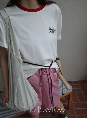 The fewfew 撞色拼接“丰丰”蜜蜂印花舒适纯棉宽松圆领短袖T恤